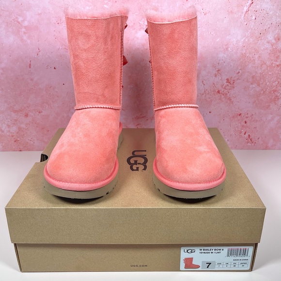 Ugg Bailey Bow Boot II, Lantana Peach, NIB Women's 7W Item# 1012665